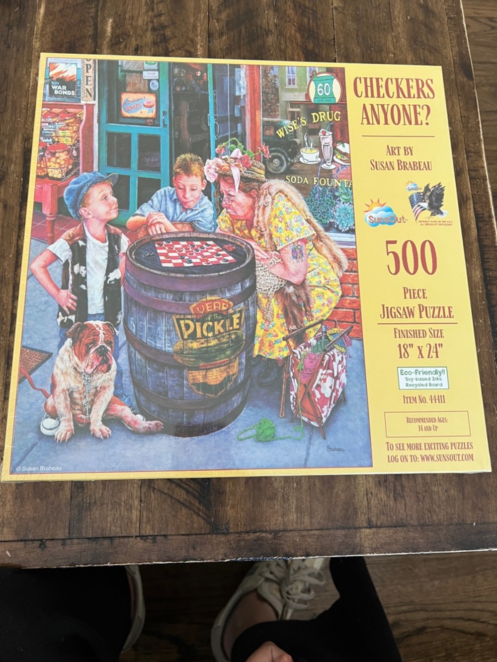 NWT - Checkers Anyone? 500-Piece Jigsaw Puzzle by SunsOut - Yellow Box Artwork